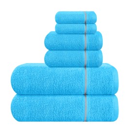 MyOwn Ultra Soft 6 Pack Cotton Towel Set, Contains 2 Bath Towels 28x55 inch, 2 Hand Towels 16x24 inch & 2 Wash Coths 12x12 inch, Ideal Everyday use, Compact & Lightweight - Turquoise Blue