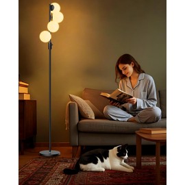 Lightdot Dimmable Globe Floor Lamp, Black Retro Standing Lamps with 3000K G9 Bulbs Soft Warm White Eye Care, Mid Century Modern Floor Lamp for Living Room