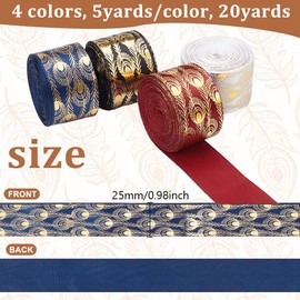 AHANDMAKER 20 Yards 4 Colors Peacock Feathers Print Wired Ribbon, 1 inch Wide Glitter Decorative Peacock Ribbons for Bows Making Gift Wrapping DIY Wreath Garland Christmas Wedding Party Decorations