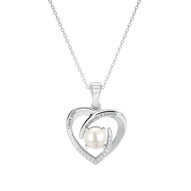 carat craze Eternity Love heart Birthstone Necklaces Jewelry for women 925 Silver with Natural Birthstone Anniversary Birthday Gifts for Her Wife Daughter Mother Girlfriend (Pearl, June)
