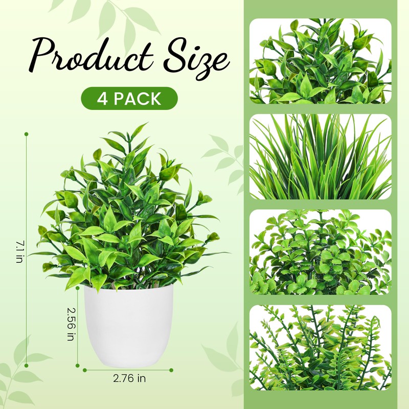 4 Pcs Fake Plants Small Faux Plants for Bathroom Decor