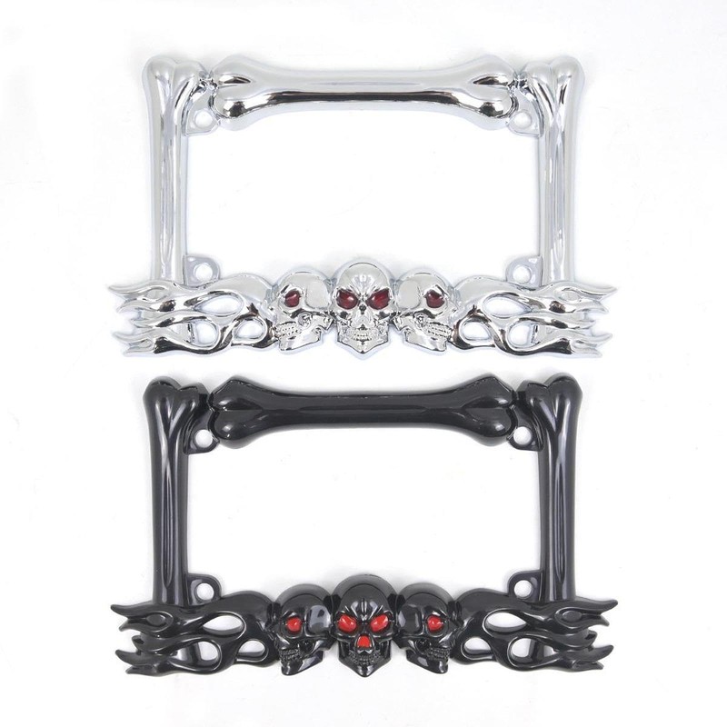 Skull Decor Motorcycle License Plate Frame 9x5.5inch Accessory Motorbike Spare