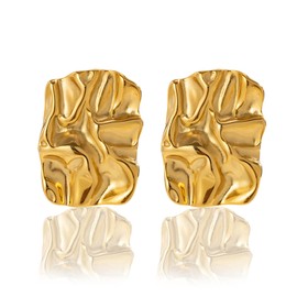 Chunky Gold Rectangle Stud Earrings for Women Extra Large Drop Earring Dupes Hypoallergenic Big Oversize Heart Oval Ball Trendy Gold Silver Earrings Minimalist Geometric Earrings for Women (Gold Square-C)