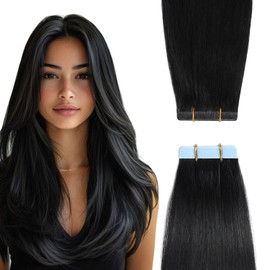 YILITE Invisible Tape-In Real Hair Extensions, Jet Black, 40 cm, 20 Wefts, 40 g, Straight, Remy Real Human Hair, Tape-In Silky Hair Extensions (40 cm #1 Jet Black)