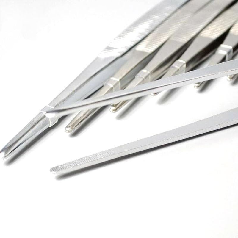 (1Pc) 100mm Stainless Steel Tweezers with Curved Serrated Tip Set,