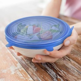 6 tapas elásticas de silicona reutilizables para envolver recipientes, sellar y almacenar alimentos en la cocin