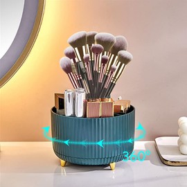 DASIAUTOEM Cosmetic Make-Up Organiser, 360° Rotating Cosmetic Organiser for Brushes, Eyeshadow Brushes, Lipstick, for Room Decor, Dressing Table, Bathroom (Dark Green)