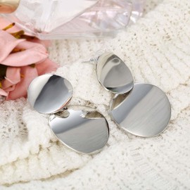 Wendalern Geometric Circle Stud Earrings Silver Double Circle Earrings Round Disc Dangle Earrings Large Disc Earrings Jewelry for Women and Girls