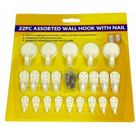 Orbitron 22 Pcs Plastic Wall Hooks with Nails and Screws Assorted Sizes White Hooks