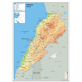 Physical Map of Lebanon - Size A1-59.4 x 84.1cm - Paper Laminated