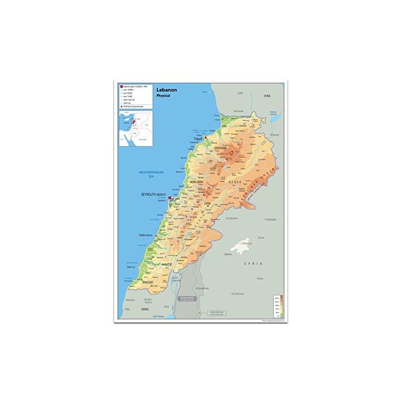 Physical Map of Lebanon - Size A1-59.4 x 84.1cm -