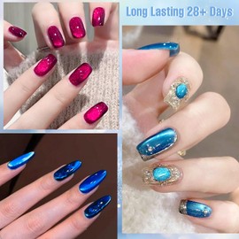 MTSSII Magnetic Gel Nail Polish Set, Shimmer Glitter Cat Eye Gel, Blue Red Nude Gel Nail Polish DIY Salon Gift for Women Girls 6 Colors*7ml