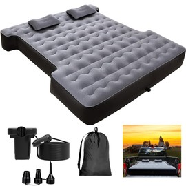 KINMAC Truck Bed Air Mattress Inflatable Pickup Air Bed - for 5.5-5.8Ft Full-Size Short Truck Beds with 16.4FT Car Air Pump Cord & Air Pillows & Carry Bag for Outdoor Truck Camping Road Trips - Grey
