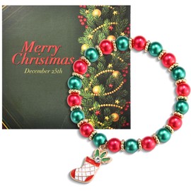 CERSLIMO Christmas Bead Bracelet for Women Girls - Christmas Charm Bracelet for Christmas Stockings Filler, Christmas Xmas Gifts Ideas with Christmas Elements, Present with Christmas Stocking