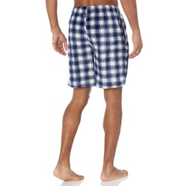 IZOD Men's Lite Touch Fleece Sleep and Lounge Short, Blue/White/Lemon Plaid, Large