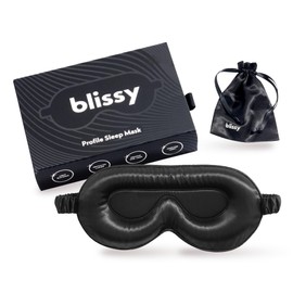 Blissy Silk Sleep Mask Profile - 100% Pure Mulberry Silk 22 Momme 6A Fibers Silk Eye Sleeping Mask for Women & Men for Total Blackout - Blindfold Silk Sleep Mask Side Sleeper Eye Cover (Pink)