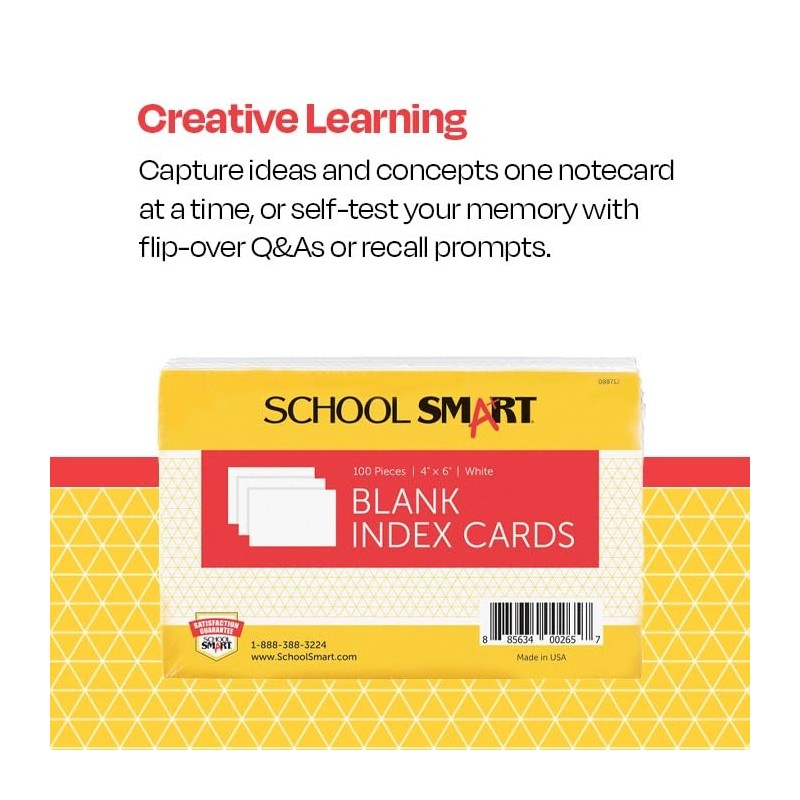 School Smart Unruled Index Cards, 4 x 6 Inches, White,