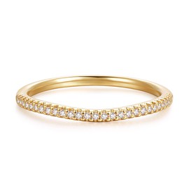 HAFEEZ CENTER 14K Gold Moissanite Rings for Women Moissanite 1.5mm V Shape Chevron Curved Eternity Wedding Band Wedding Rings for Women (Yellow-Gold, 7)