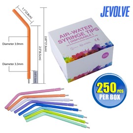 250PCs Dental Grade Stainless Steel Multicolor Air & Water Syringe Tips by JEVOLVE | Disposable Spray Nozzles Tips Assorted Rainbow for Oral Teeth Cleaning