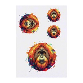 4 x 'Colourful Orangutan' Temporary Tattoos - Water Resistant, Skin-Safe, Non-Toxic Transfers, Mixed Sizes (TO00073856)