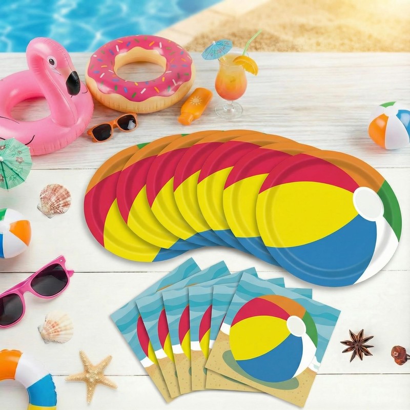 Dereinwo 50Pcs Pool Party Paper Plates and Napkins Disposable paper