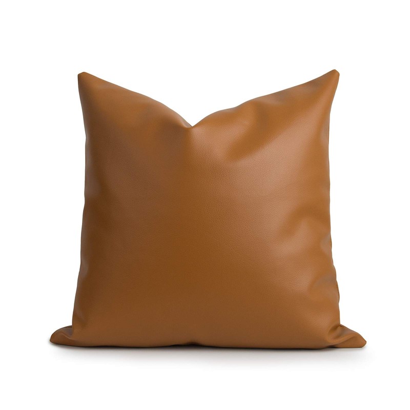 Faux Leather Pillow Cover, Modern Design, Camel, 18"x18"