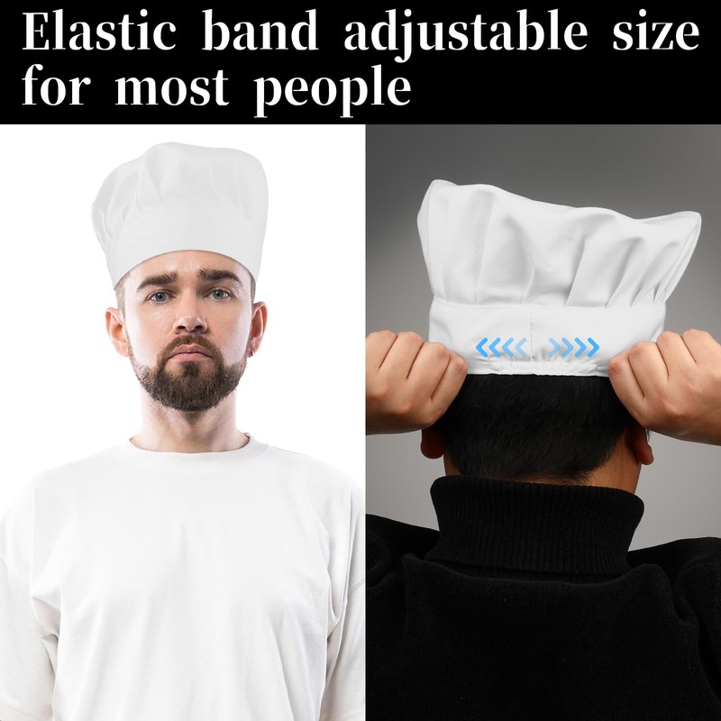 TIESOME 2PCS Adjustable Elastic Chef Hat, Reusable and Washable Durable