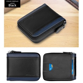 Wallet for Men Zipper Leather Wallet for Men Bifold RFID Blocking Card Holder Black-23