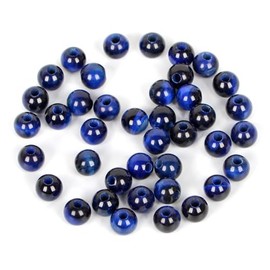 AD Beads Natural Gemstone 8mm Round Loose Beads Big Hole 2.5mm Sized 40pcs (Sapphire Tiger's Eye)