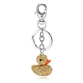 Cute Rhinestone Duck Keychain Sparkling Pink Yellow Happy Duck Imitation Crystal Purse Keychain Gifts For Women, Yellow, adjustable