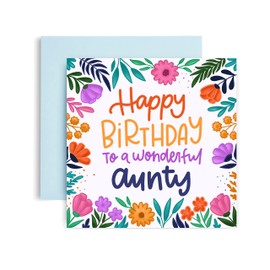 Huxters Birthday Card – Unique Aunty Birthday Card with Floral Print –Birthday Cards for Her – Gifts for Women – Luxurious Print with Vivid Colours – Recyclable Envelope Included – 148 x 148mm (Aunty)
