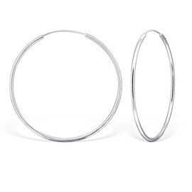 DTPSilver - 925 Sterling Silver Medium/Large size Hoops/Sleepers/Creole Earrings - Thickness 3 mm - Diameter 50 mm