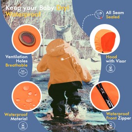 HAPIU Kids Toddler Rain Suit Muddy Buddy Waterproof Coverall,Vibrant Orange,3T,Original