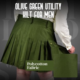 Mens Kilt Scottish Phantom Utility Kilts for Men Traditional Highland Costume Kilts with Cargo Pockets Olive Green
