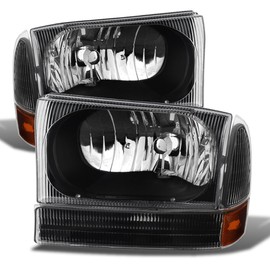ACANII - For 1999-2004 Ford F250 F350 F450 SuperDuty Excursion Black Housing Headlights w/Bumper Corner Signal Lamps