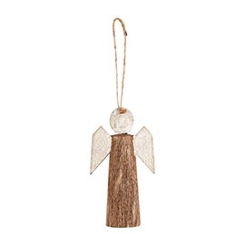 Mud Pie Wood Angel Christmas Ornament, Natural, 5" x 2 1/2"