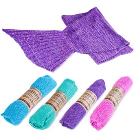 Kitchen + Home Mermaid Tail Blanket – Super Soft All Season Crochet Mermaid Pattern Knitted Sleeping Bag Throw for Adults and Kids – 72”x35” - Coral Reef Purple