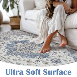 jinchan Runner Rug 3x8 Vintage Hallway Runner Boho Washable Rug Floral Medallion Retro Non Slip Classic Thin Soft Carpet for Kitchen Bedroom Bathroom Laundry Room Doorway Blue