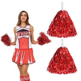 BZKSER Cheerleader Pompoms - 2 Pieces Metal Foil Cheerleading Pompoms, Cheerleader Pompoms with Handles Cheer Poms for Ball Games Dances Carnival Parties, Hot Girl
