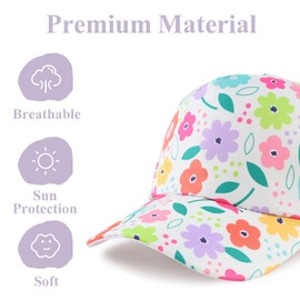 MniJiza Toddler Girls Baseball Cap Girls Ponytail Hat Kids Summer Trucker Hats Sun Protection Snapback Caps (2-5Y, Colorful Flower)