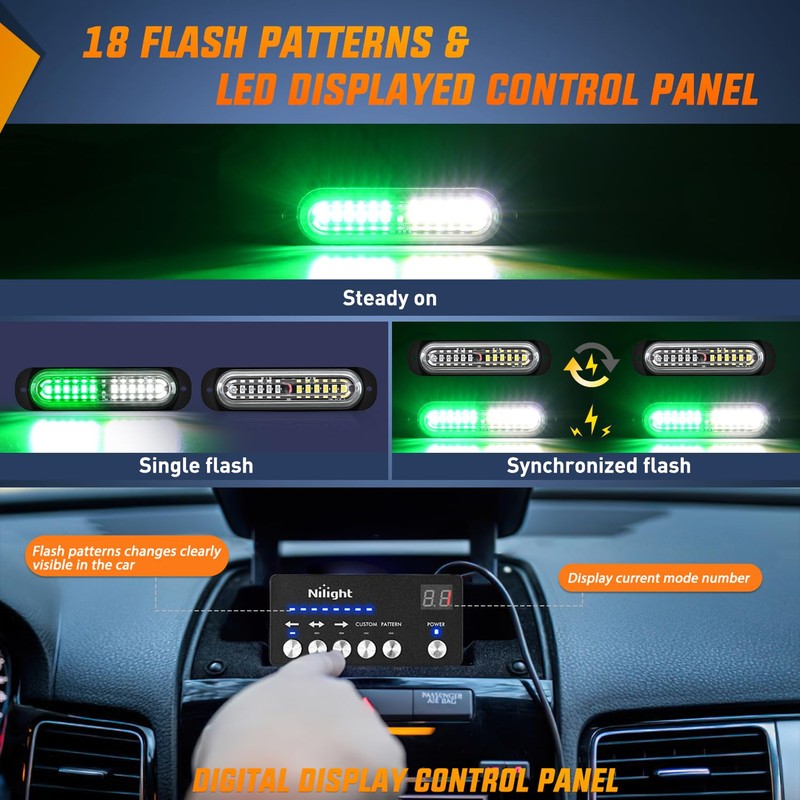 Nilight 8PCS Led Strobe Lights with Controller 12V 24V Sync