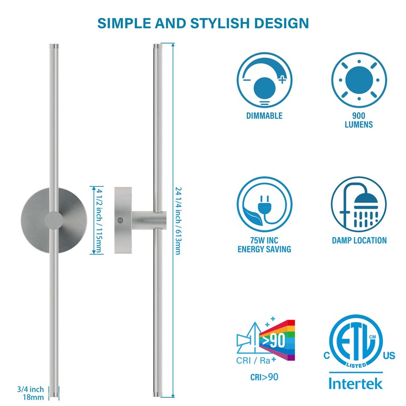 ZAGO 24 Inch LED Indoor Linear Wall Sconces Set of