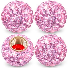 MEAJOO 4PCS Bling Crystal Diamond Tire Stem Valve Caps, Crystal Shinny Rhinestone Car Wheel Tire Valve Caps for Women, Universal for Cars, SUV, Trucks, Bikes, Motorcycles, Bicycles (Pink)