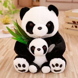 Tikwisdom Plush Toys, Black and White Giant Panda, Mum Panda and Baby Panda Plush Toys, Super Cuddly Toys Panda, Jungle Theme, Decoration, Cuddling, (Black + White 35 cm)