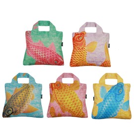 Envirosax Reusable Grocery Bags, Set of 5, Multicolored Jpanese Fish Design, CF Series