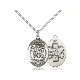 Bliss Sterling Silver Saint Michael EMT Medal Pendant Necklace 18" Chain GiftBox