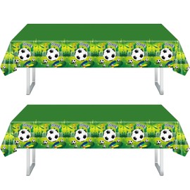 2Pcs Soccer Party Tablecloths,130*220cm Green Football Party Table Cloth Soccer Table Cover,Football Table Decorations Plastic Tablecloth for Kids Boys Birthday World Cup Football Party Decorations