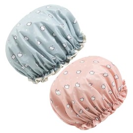Gorros de Baño Impermeables para Mujer 2piezas Doble Capa Estampado Creativo de Eva y Satén, Ideales para Limpieza Facial y Spa