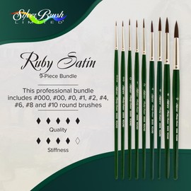 Silver Brush Limited RS-2599S Ruby Satin Short Handle Round Bushes with Stiffer Synthetic Feel, 9pc Premium Painting Set for Oil, Acrylic, and Heavy Body Paints, Sizes 3/0, 2/0, 0, 1, 2, 4, 6, 8, & 10