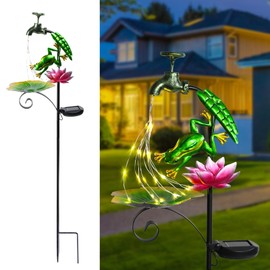 Afirst Solar Outdoor Lights Decorative Solar Frog Lights with Lotus Bird Feeder Faucet Shaped Lighted Garden Stake Decorations for Pathway Lawn Patio Courtyard Backyard